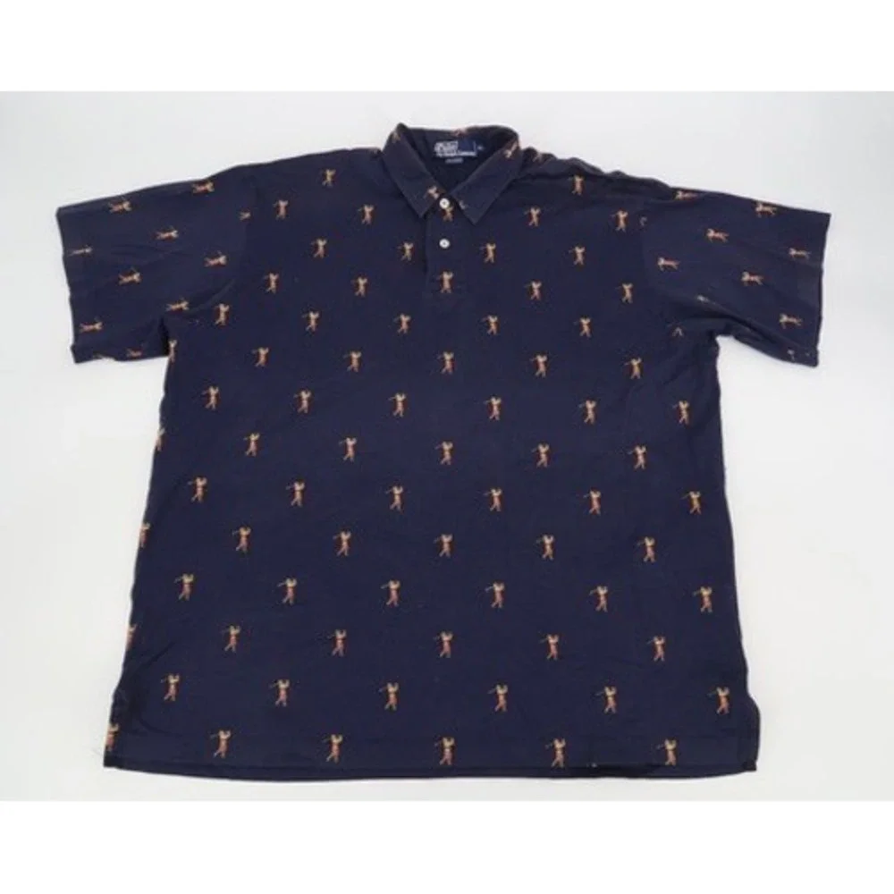 Vintage Polo Ralph Lauren Golf Shirt Mens XL Navy All Over Golfer Print Golf - Picture 2 of 9